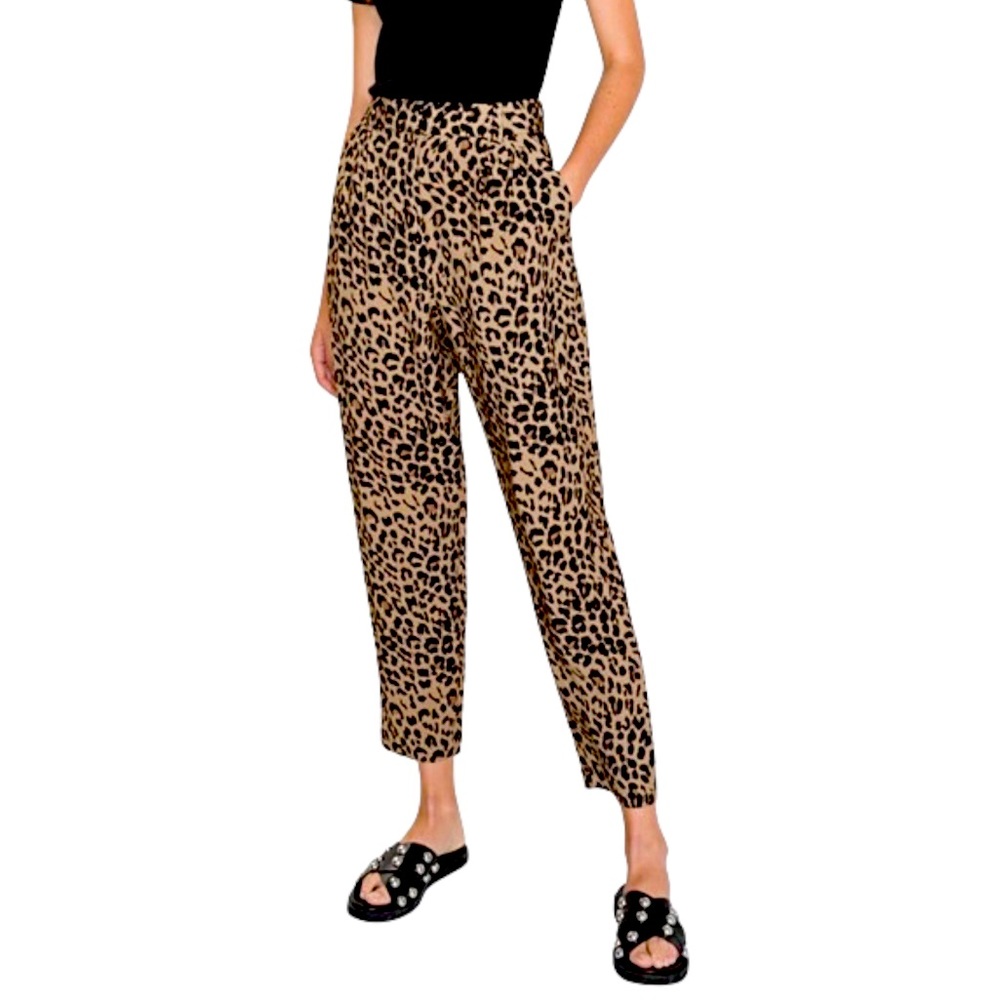 & Other Stories Leopard High Waist Tapered Trousers Pants